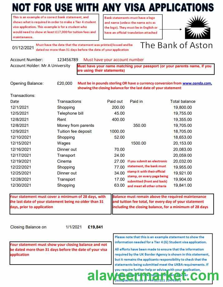 United Kingdom The Bank of Aston bank statement template in Excel and PDF format